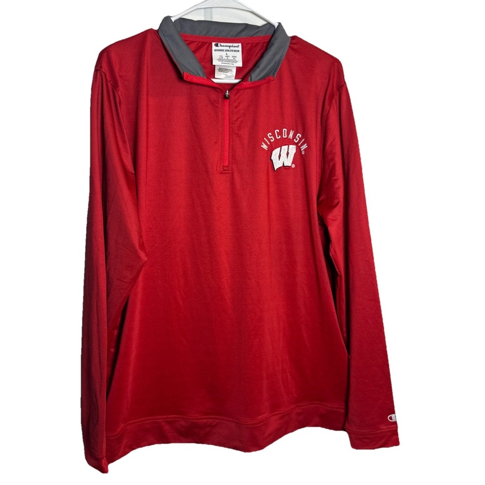 Champion Wisconsin Badgers 1/4 Zip Pullover Men's Large Red Athletic Shirt